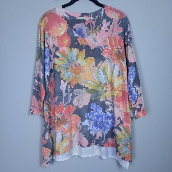 Soft Surroundings Womens Petite Large PL Watercolor Floral Tunic Top Sweater - Picture 1 of 7